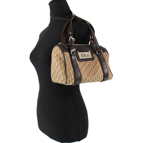 Christian Dior Street Chic Trotter Brown Leather Mini Boston Bag Canvas Monogram - Picture 2 of 8